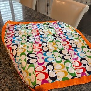 Coach Multicolor Signature Scarf with Orange Trim